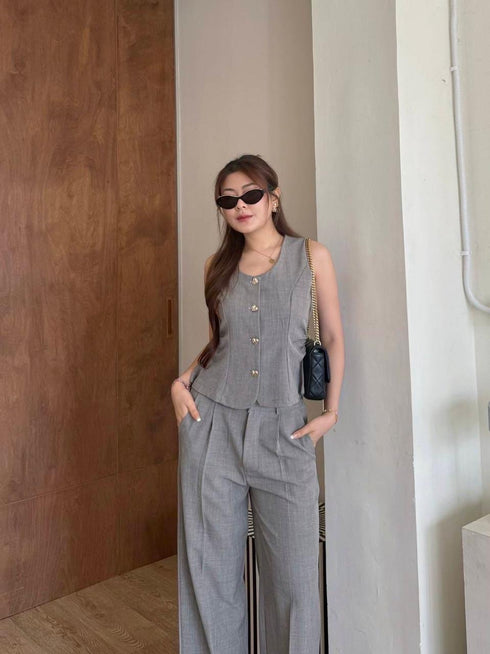 Summer Casual Sleeveless Blouse With Trouser Sets
